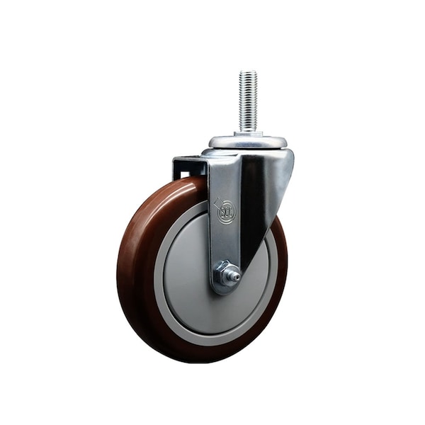 5 Inch Maroon Polyurethane Wheel Swivel 58 Inch Threaded Stem Caster Service Caster